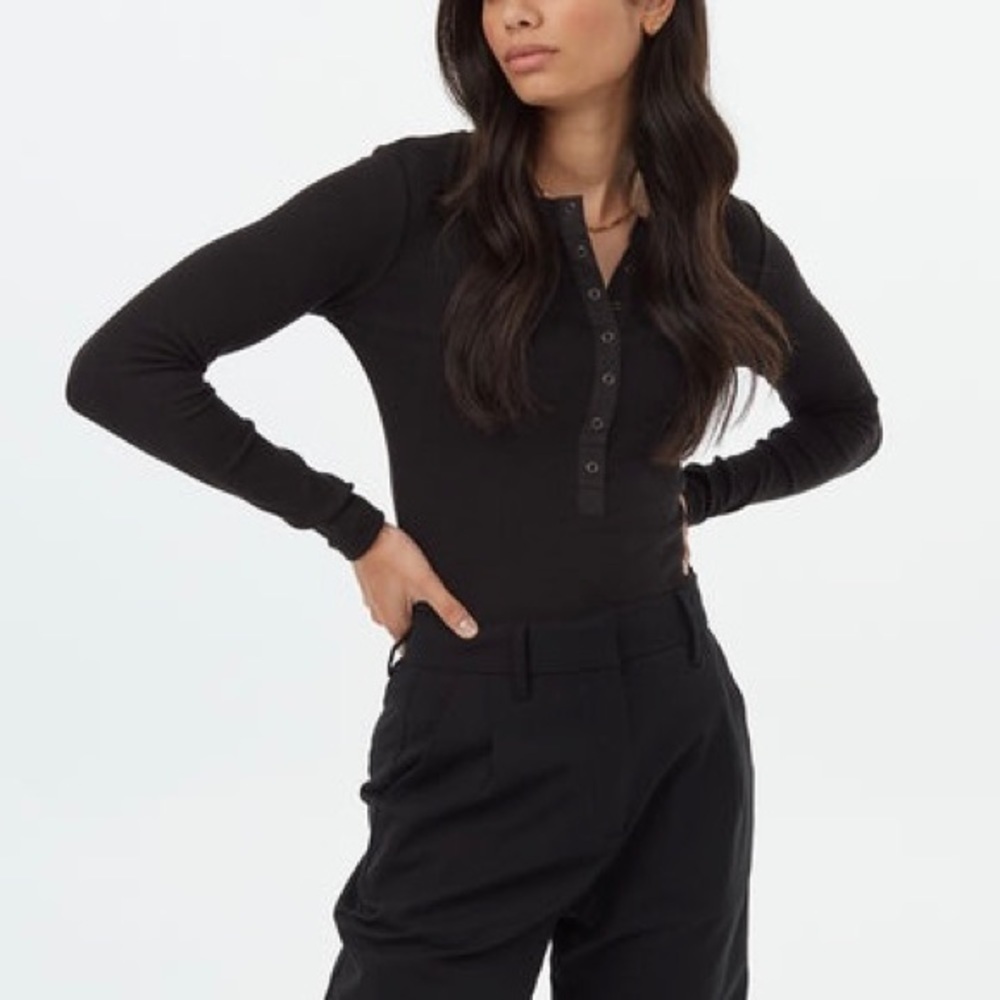 Frye And Co Black Women’s Heritage Rib Snap Long Sleeve Top Size L, 1X NWT